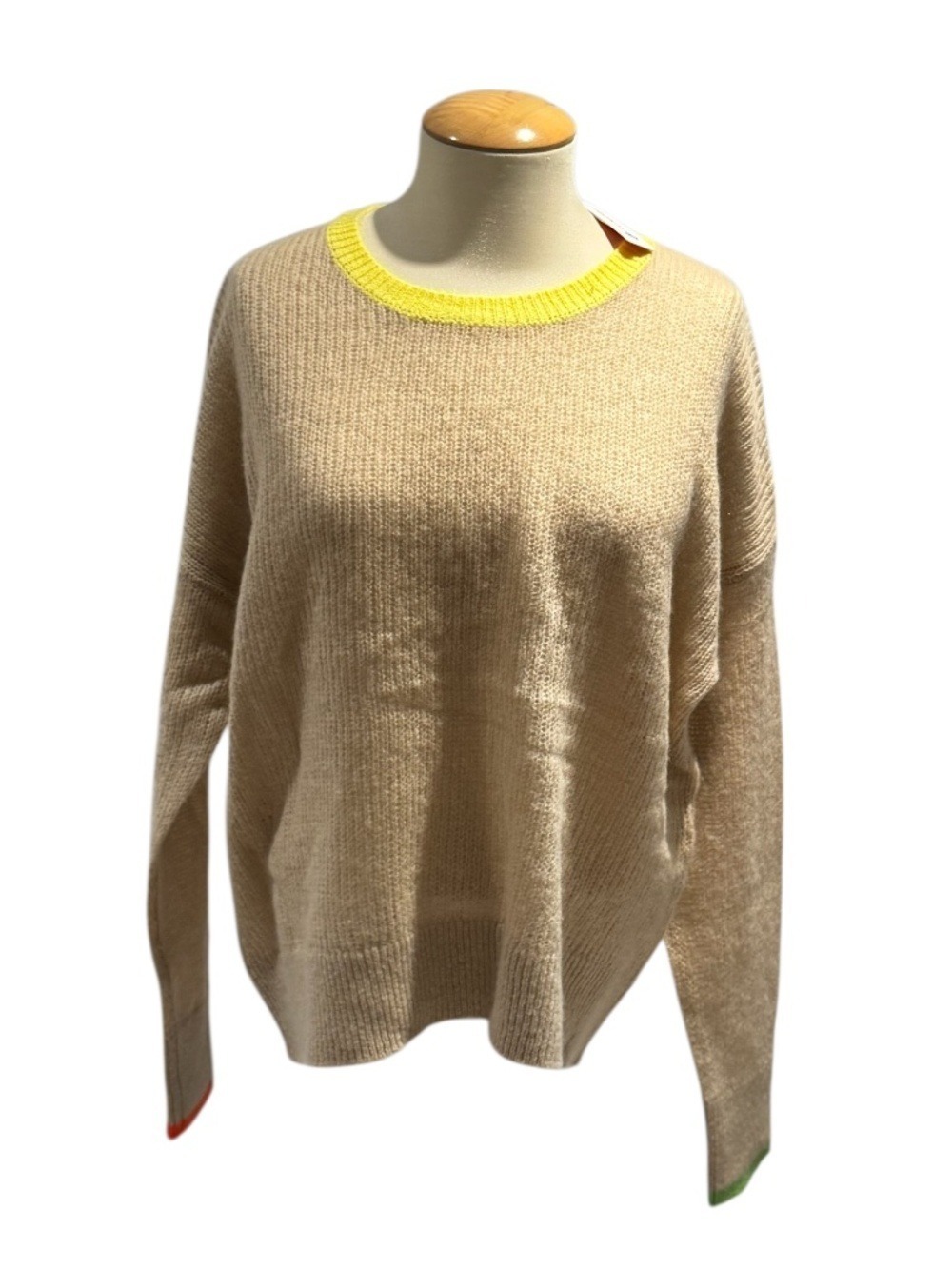 SUNDRY lightweight knit tan colourblock sweater - wool & cashmere - size 3 (L)